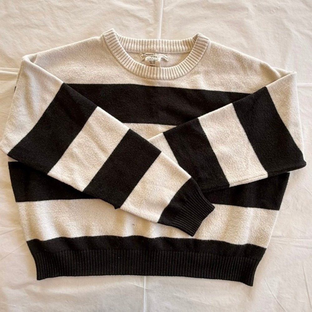 Happily Grey Kids Sweater Size M 10-12 Black Cream Striped Good Crewneck Knit